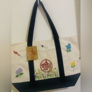 NWT Embroidered Trader Joe’s Canvas Tote | Boho Reusable Market Bag | Gift Idea